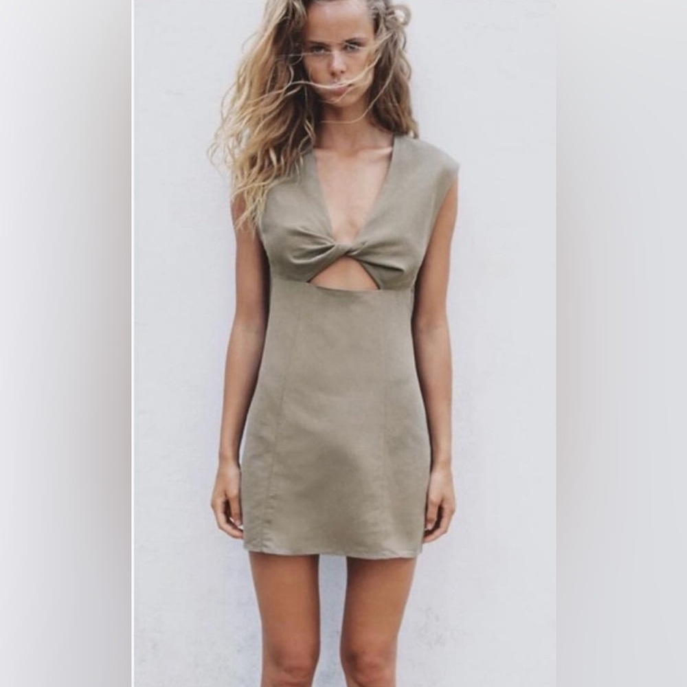 Zara cutout twist knot mini linen blend dress size small